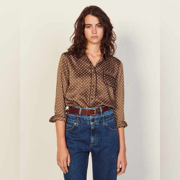 Sandro Printed Button Down Top - Picture 1 of 9